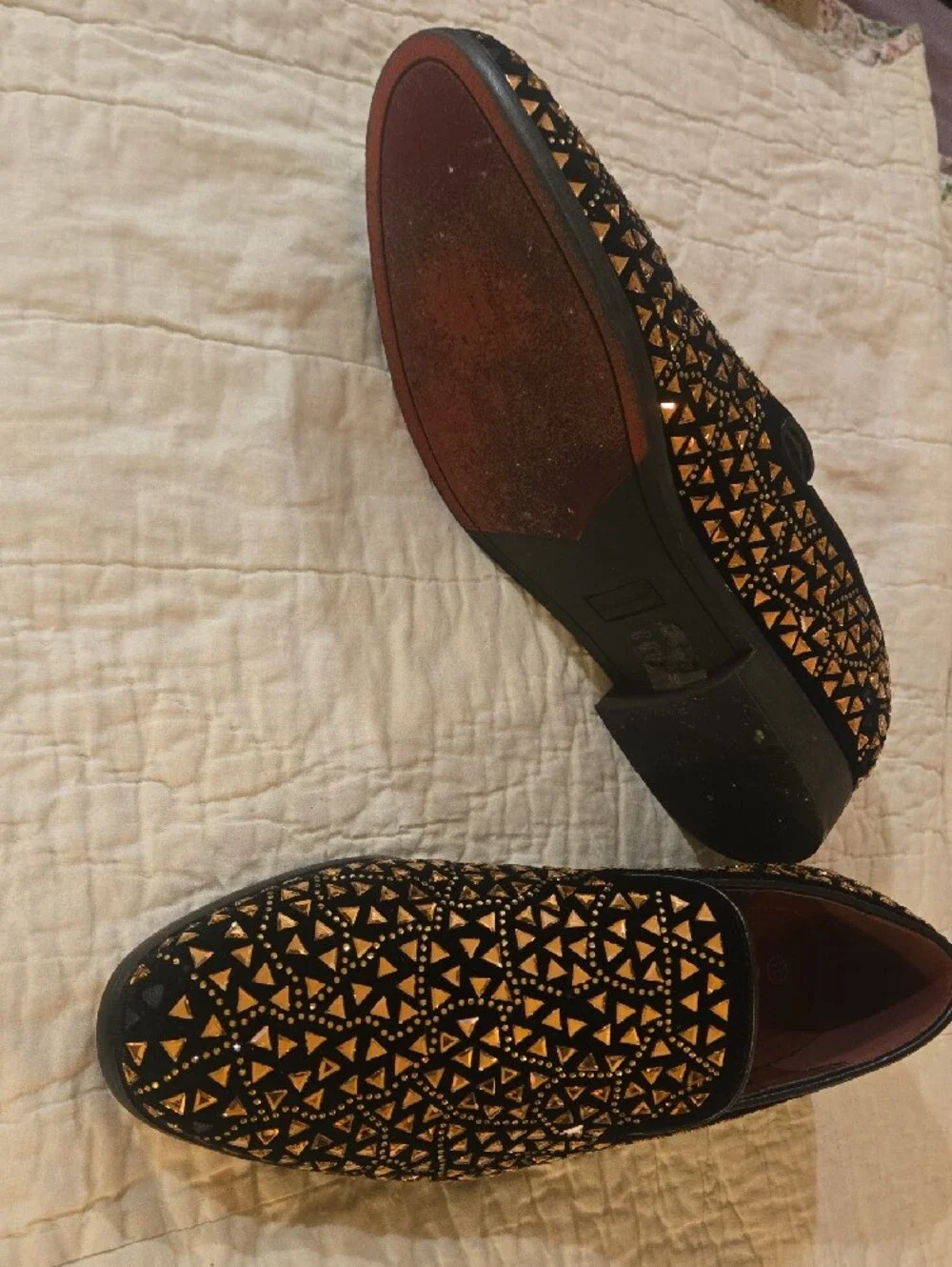 Men's Black Slip-On Loafers with Rose Gold Stud Detailing